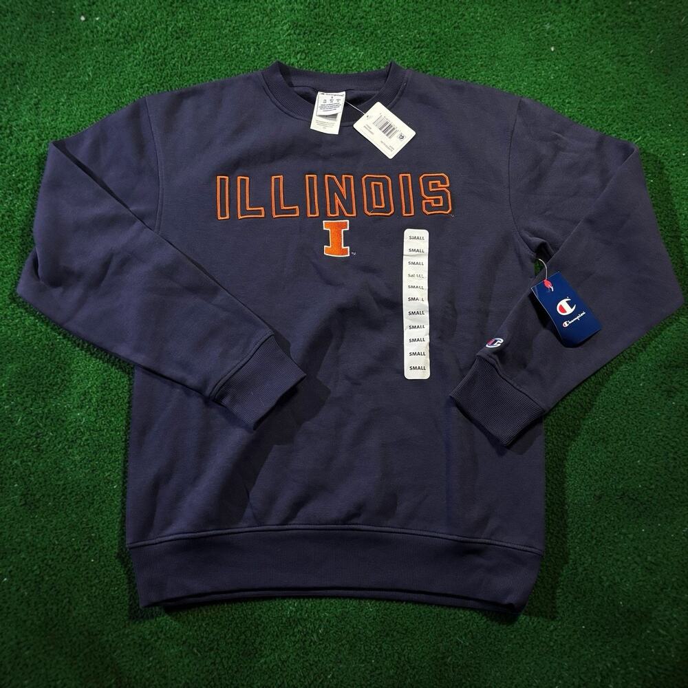 Champion Illinois Fighting Illini Crewneck Sweatshirt Men Small Navy Blue NWT